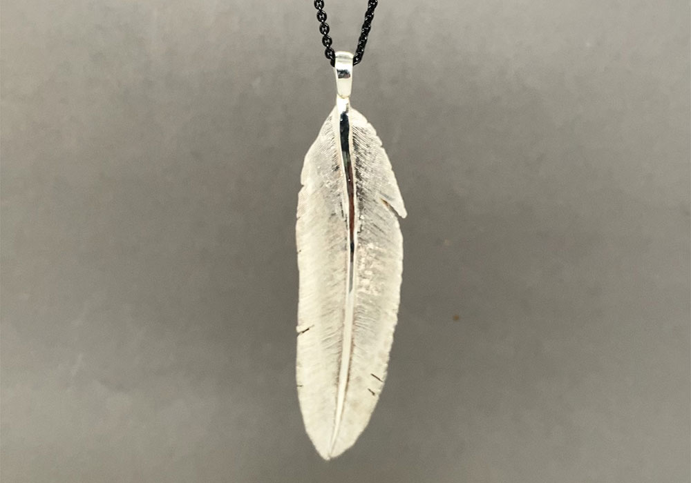 large silve owl feather necklace